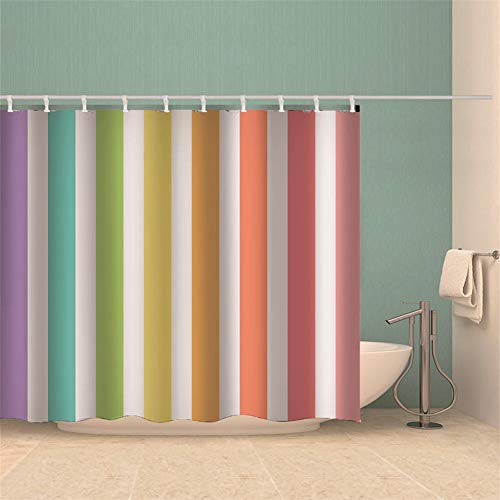 Chickw1 Duschvorhang Wasserdicht Antischimmel, Duschvorhänge Polyester Waschbar Bad Vorhang mit 12 Duschvorhangringe - 3D Geometrie Motiv Badewanne Vorhang (Bunte Streifen,180x180cm) von Chickwin-Shop