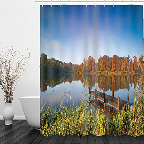 Chickw1 Duschvorhang Wasserdicht Antischimmel, Duschvorhänge Polyester Waschbar Bad Vorhang mit 12 Duschvorhangringe - 3D Landschaft Motiv Badewanne Vorhang (200x240cm,Wald See) von Chickwin-Shop