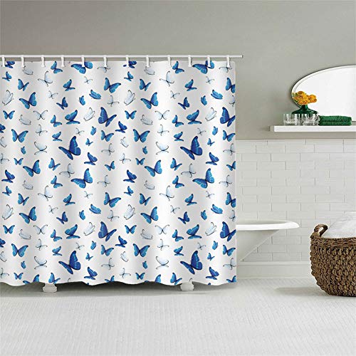 Chickw1 Duschvorhang Wasserdicht Antischimmel, Duschvorhänge Polyester Waschbar Bad Vorhang mit 12 Duschvorhangringe - 3D Schmetterling Motiv Badewanne Vorhang (Blauer Schmetterling,200x240cm) von Chickwin-Shop