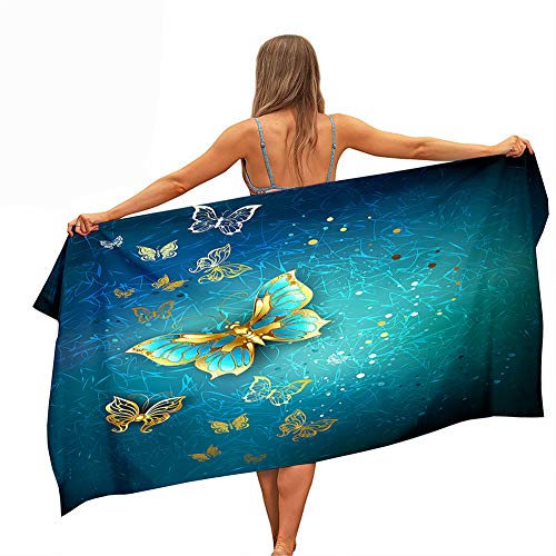 Chickw1 Microfaser Strandtuch Große Handtuch Leicht Tragbar Rechteckig Badetuch Schnelle Trockene Bad Pool Badetuch Reise Urlaub Strand Geschenk (Blauer Schmetterling,70x150cm) von Chickwin-Shop