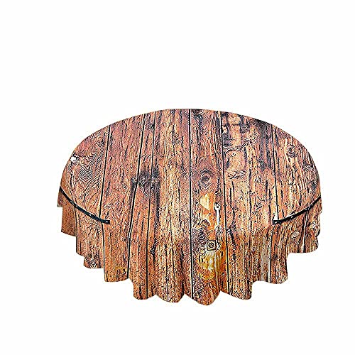 Chickw1 Tischdecke Runde Wasserdicht Abwaschbar Holzmaserung Bedruckte Tischschoner Fleckschutz, Tischtuch aus Polyester für Küche,Esszimmer,Garten oder Camping (Braune Bretter,90cm) von Chickwin-Shop