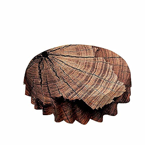 Chickw1 Tischdecke Runde Wasserdicht Abwaschbar Holzmaserung Bedruckte Tischschoner Fleckschutz, Tischtuch aus Polyester für Küche,Esszimmer,Garten oder Camping (Holzfarbene Jahresringe,90cm) von Chickwin-Shop