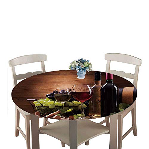 Chickw1 Tischdecke Runde Wasserdicht Abwaschbar Lebensmittelmuster Tischschoner Elastische Kante,Tischtuch aus Polyester für Küche, Esszimmer, Garten, Balkon oder Camping (Traube,120cm) von Chickwin-Shop