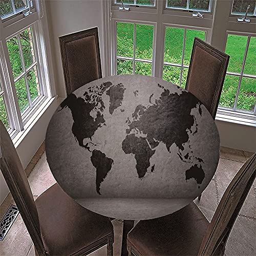 Chickw1 Tischdecke Runde Wasserdicht Abwaschbar Weltkartendruck Tischschoner Elastische Kante, Tischtuch aus Polyester für Küche, Esszimmer, Garten, Balkon (Schwarze Welt,150cm) von Chickwin-Shop