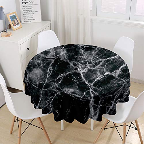 Chickw1 Wasserdicht Tischdecke Runde Abwaschbar, Moderner Marmor Bedruckte Tischdecken,Tischtuch aus Polyester, Tischdekoration Benutzt für Küche, Esszimmer, Garten (Schwarz,90cm) von Chickwin-Shop