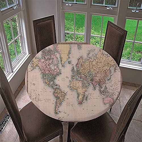 Chickw11 Tischdecke Runde Wasserdicht Abwaschbar Weltkartendruck Tischschoner Elastische Kante, Tischtuch aus Polyester für Küche, Esszimmer, Garten, Balkon (Farbkarte,100cm) von Chickwin-Shop