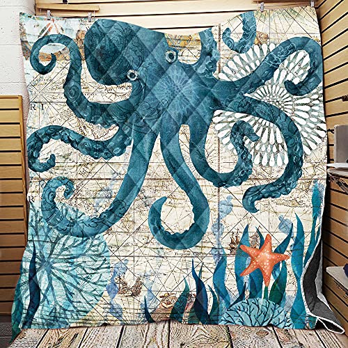 Chickwin 3D Tagesdecke Bettüberwurf Gesteppt, Mikrofaser Tagesdecke Schlafzimmer Steppdecke Decke Überwurf Wohnzimmer Sofaüberwurf für Einzelbett Doppelbett (Octopus Gekritzel,150x200cm) von Chickwin-Shop