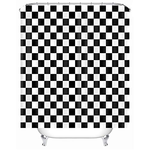 Chickwin Duschvorhang Wasserdicht Antischimmel, Duschvorhänge Polyester Waschbar Bad Vorhang mit 12 Duschvorhangringe - 3D Motiv Badewanne Vorhang (Schachbrett,180x200cm) von Chickwin-Shop