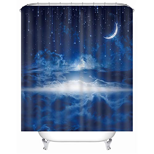 Chickwin Duschvorhang Wasserdicht Antischimmel, Duschvorhänge Polyester Waschbar Bad Vorhang mit 12 Duschvorhangringe - 3D Sternenhimmel Motiv Badewanne Vorhang (Himmel-Wolken,180x200cm) von Chickwin-Shop