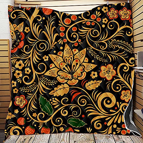 Chickwin Exotisch Tagesdecke Bettüberwurf Gesteppt, Mikrofaser Tagesdecke Schlafzimmer Steppdecke Decke Überwurf Wohnzimmer Sofaüberwurf für Einzelbett Doppelbett (Goldene Blume,200x230cm) von Chickwin-Shop