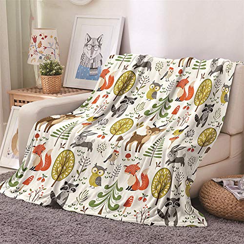 Chickwin Flanelldecke Kuscheldecke, 3D Tier Drucken Wohndecke Weiche Warm Decke Flauschige TV-Decke Mikrofaserdecke Sofadecke oder Bettüberwurf Tagesdecke (Wald Tiere,150x180cm) von Chickwin-Shop