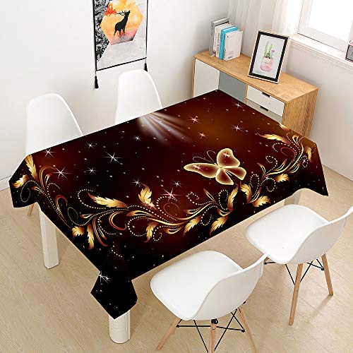 Chickw1 Rechteckig Luxus Tischdecke Abwaschbar Wasserdicht aus Polyester Lotuseffekt Pflegeleicht Goldener Schmetterling Bedruckte Tischtuch für Home Küche Garten (Rot,100x140cm) von Chickwin-Shop