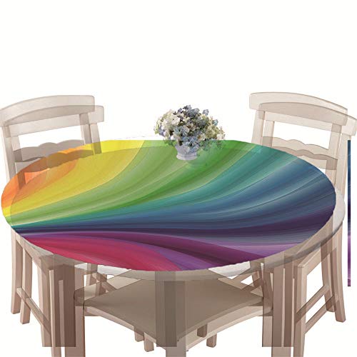 Chickwin Runde Tischdecke Wasserdicht Antifouling 3D Kreativ Abstrakt Druck Tischschoner Elastische Kante, Tischtuch aus Polyester für Küche, Esszimmer, Garten (Regenbogen,120cm) von Chickwin-Shop