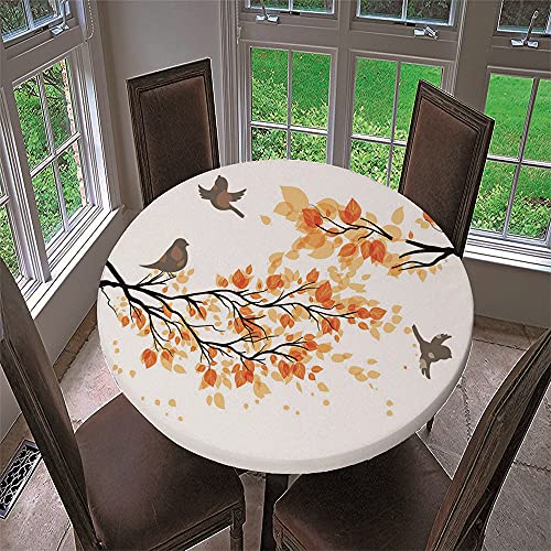 Chickw1 Runde Tischdecke Wasserdicht Antifouling mit Elastische Kante, Klassische Kunstmalerei 3D Tischschoner, Tischtuch aus Polyester für Küche, Esszimmer, Garten (Herbst,90cm) von Chickwin-Shop