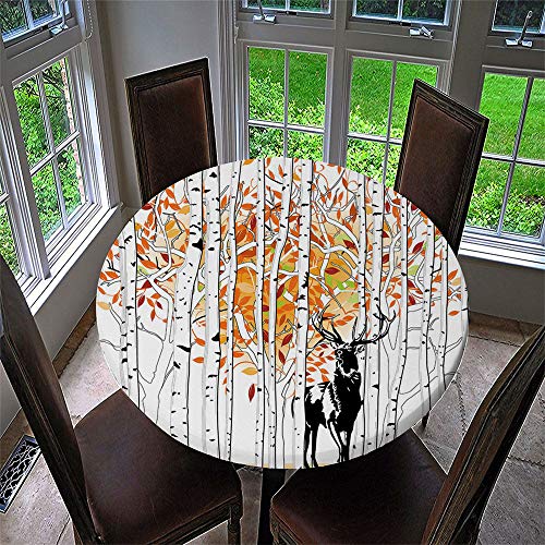Chickwin Runde Tischdecke Wasserdicht Kreative 3D Gedruckte Tischschoner Elastische Kante, Tischtuch aus Polyester für Küche, Esszimmer, Garten oder Camping (Elchwald,90cm) von Chickwin-Shop