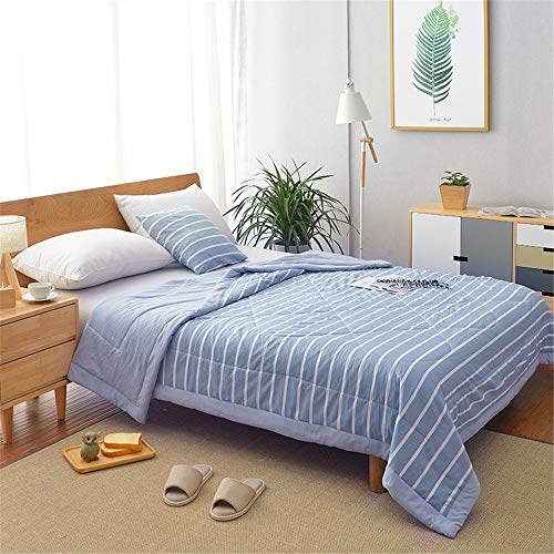 Chickwin Streifen Tagesdecke Bettüberwurf Gesteppt, Mikrofaser Tagesdecke Schlafzimmer Steppdecke Decke Überwurf Wohnzimmer Sofaüberwurf für Einzelbett Doppelbett (150x200cm,Hellblau) von Chickwin-Shop