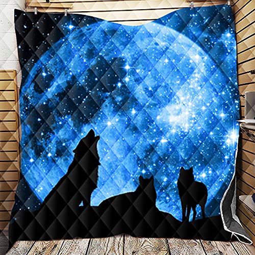 Chickwin Tagesdecke Bettüberwurf Gesteppt, 3D Wolf Tagesdecke Schlafzimmer Mikrofaser Steppdecke Decke Überwurf Wohnzimmer Sofaüberwurf für Einzelbett Doppelbett (Galaxienmond,150x200cm) von Chickwin-Shop