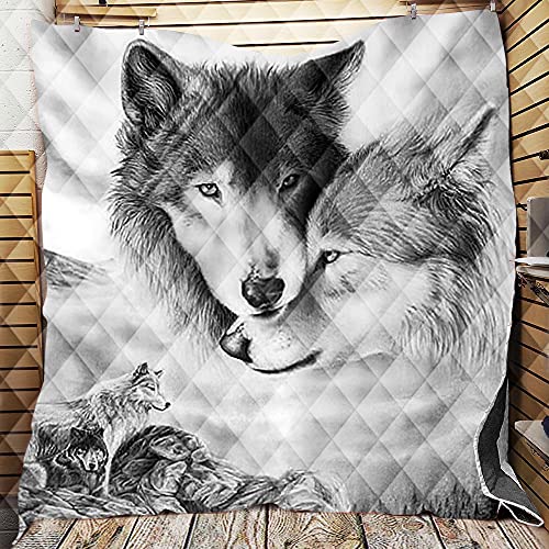 Chickwin Tagesdecke Bettüberwurf Gesteppt, 3D Wolf Tagesdecke Schlafzimmer Mikrofaser Steppdecke Decke Überwurf Wohnzimmer Sofaüberwurf für Einzelbett Doppelbett (Grauer Wolf,180x200cm) von Chickwin-Shop