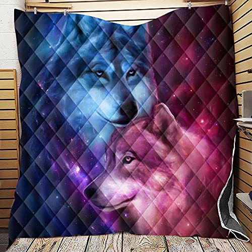 Chickwin Tagesdecke Bettüberwurf Gesteppt, 3D Wolf Tagesdecke Schlafzimmer Mikrofaser Steppdecke Decke Überwurf Wohnzimmer Sofaüberwurf für Einzelbett Doppelbett (Kosmischer Himmel,150x200cm) von Chickwin-Shop