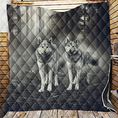 Chickwin Tagesdecke Bettüberwurf Gesteppt, 3D Wolf Tagesdecke Schlafzimmer Mikrofaser Steppdecke Decke Überwurf Wohnzimmer Sofaüberwurf für Einzelbett Doppelbett (Waldwolf,200x230cm) von Chickwin-Shop