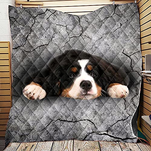 Chickwin Tagesdecke Bettüberwurf Gesteppt, Hund Drucken Mikrofaser Tagesdecke Schlafzimmer Steppdecke Decke Überwurf Wohnzimmer Sofaüberwurf für Einzelbett Doppelbett (Berner Sennenhund,180x200cm) von Chickwin-Shop