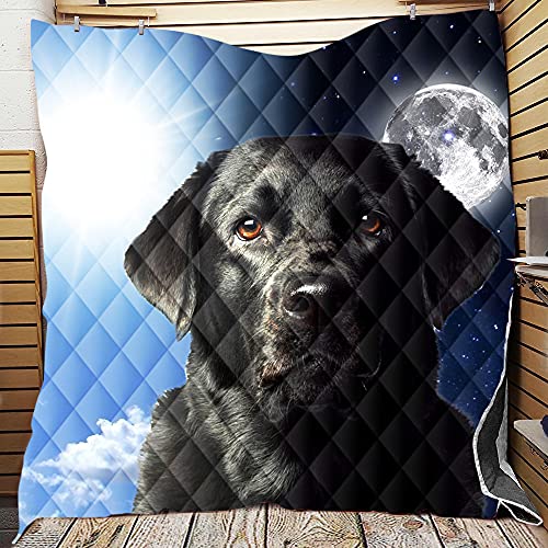 Chickwin Tagesdecke Bettüberwurf Gesteppt, Hund Drucken Mikrofaser Tagesdecke Schlafzimmer Steppdecke Decke Überwurf Wohnzimmer Sofaüberwurf für Einzelbett Doppelbett (Labrador,150x200cm) von Chickwin-Shop