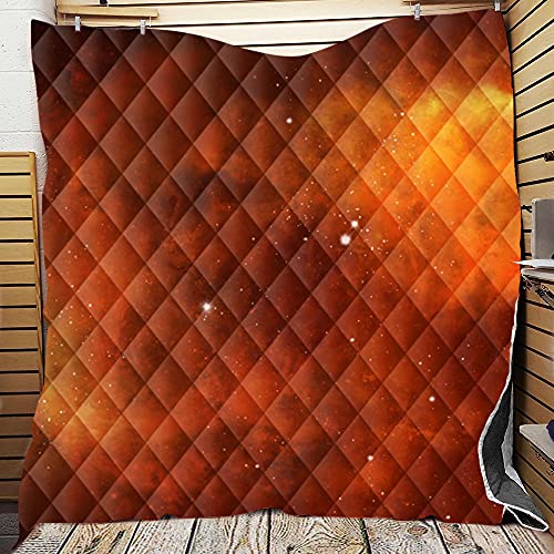 Chickwin Tagesdecke Bettüberwurf Gesteppt, Mikrofaser Galaxis Drucken Tagesdecke Schlafzimmer Steppdecke Decke Überwurf Wohnzimmer Sofaüberwurf für Einzelbett Doppelbett (180x200cm,Orange) von Chickwin-Shop