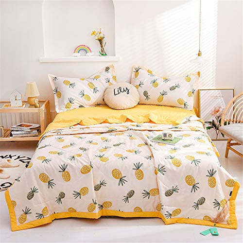 Chickwin Tagesdecke Bettüberwurf Gesteppt, Obst Erdbeere Mikrofaser Tagesdecke Schlafzimmer Steppdecke Decke Überwurf Wohnzimmer Sofaüberwurf für Einzelbett Doppelbett (Gelbe Ananas,150x200cm) von Chickwin-Shop