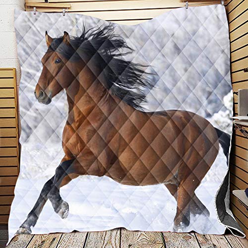 Chickwin Tagesdecke für Einzelbett Mädchen Teenager Tagesdecke Steppdecke Sofaüberwurf Wattiert und Gesteppt Bettüberwurf Kuscheldecke Decke Überwurf Überdecke (Braunes Pferd,180x200cm) von Chickwin -Shop