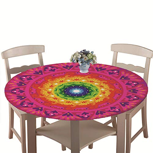 Chickwin Tischdecke Outdoor Rund 100 cm, Elastisch Tischdecken Abwaschbar Wasserabweisend Lotuseffekt 3D Monstera Garten Tischdecke Mandala Table Cloth, Ideal für 80cm-90cm von Chickwin-Shop