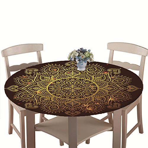 Chickwin Tischdecke Outdoor Rund 100 cm, Elastisch Tischdecken Abwaschbar Wasserabweisend Lotuseffekt 3D Monstera Garten Tischdecke Mandala Table Cloth, Ideal für 80cm-90cm von Chickwin-Shop