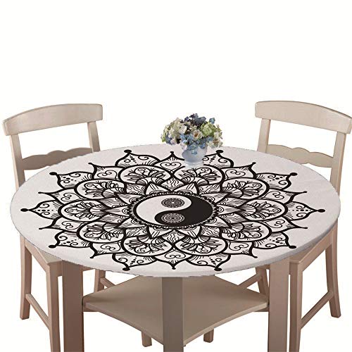 Chickwin Tischdecke Outdoor Rund 120 cm, Elastisch Tischdecken Abwaschbar Wasserabweisend Lotuseffekt 3D Monstera Garten Tischdecke Mandala Table Cloth, Ideal für 100cm-110cm von Chickwin-Shop