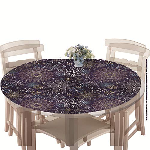 Chickwin Tischdecke Outdoor Rund 120 cm, Elastisch Tischdecken Abwaschbar Wasserabweisend Lotuseffekt 3D Monstera Garten Tischdecke Mandala Table Cloth, Ideal für 100cm-110cm von Chickwin-Shop