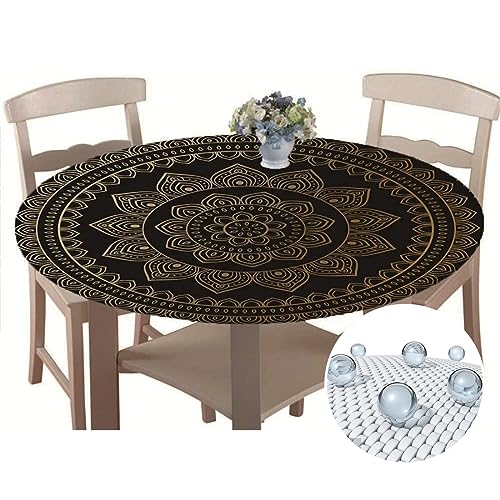 Chickwin Tischdecke Outdoor Rund 150 cm, Elastisch Tischdecken Abwaschbar Wasserabweisend Lotuseffekt 3D Monstera Garten Tischdecke Mandala Table Cloth, Ideal für 130cm-140cm von Chickwin-Shop