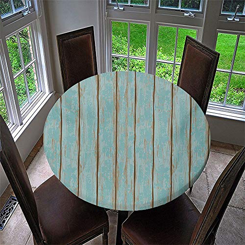 Chickwin Tischdecke Runde Wasserdicht Abwaschbar 3D Holzdruck Bedruckte Tischschoner Elastische Kante,Tischtuch aus Polyester für Küche, Esszimmer, Garten, Balkon oder Camping (Blau,100cm) von Chickwin-Shop