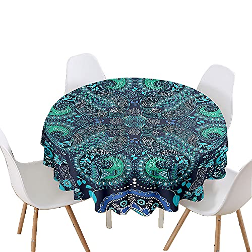 Chickwin Tischdecke Runde Wasserdicht Abwaschbar Mandala-Muster Bedruckte Tischschoner Fleckschutz,Tischtuch aus Polyester für Küche,Esszimmer,Garten,Balkon oder Camping (Grüner Paisley,100cm) von Chickwin-Shop