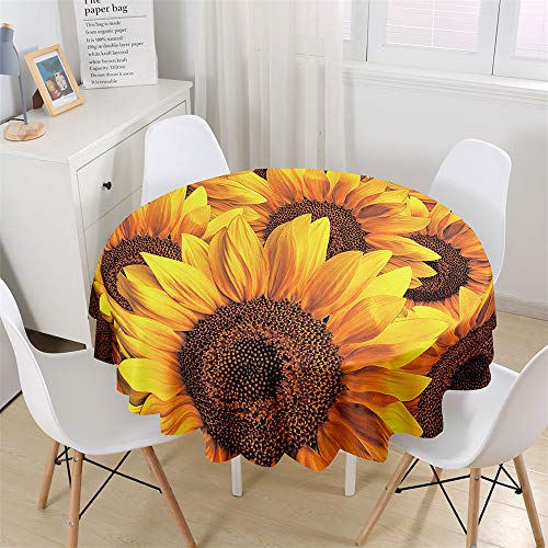 Chickwin Wasserdicht Tischdecke Runde Abwaschbar, 3D Sonnenblume Bedruckte Tischdecken,Tischtuch aus Polyester, Tischdekoration Benutzt für Küche, Esszimmer, Garten (Sonnenblume,150cm) von Chickwin-Shop