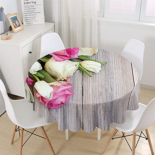 Chickwin Wasserdicht Tischdecke Runde Abwaschbar, Edle rote Rose Bedruckte Tischdecken,Tischtuch aus Polyester, Tischdekoration Benutzt für Küche, Esszimmer, Garten (Blumen A,150cm) von Chickwin-Shop