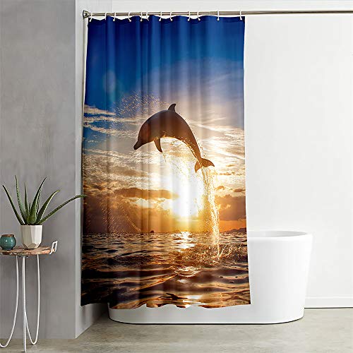 Duschvorhang Wasserdicht, Chickwin 3D Delfin Polyester Anti-Schimmel Waschbar Antischimmel Badewanne Shower Curtain mit 12 Ringes- für Badezimmer Vorhänge Decor (Ozean,180x200cm) von Chickwin-Shop