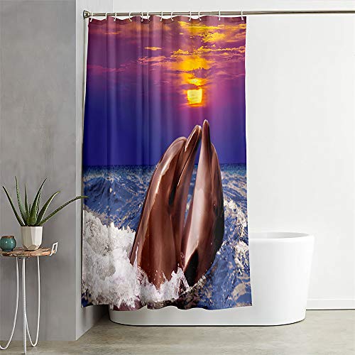 Duschvorhang Wasserdicht, Chickwin 3D Delfin Polyester Anti-Schimmel Waschbar Antischimmel Badewanne Shower Curtain mit 12 Ringes- für Badezimmer Vorhänge Decor (Paar,180x180cm) von Chickwin-Shop