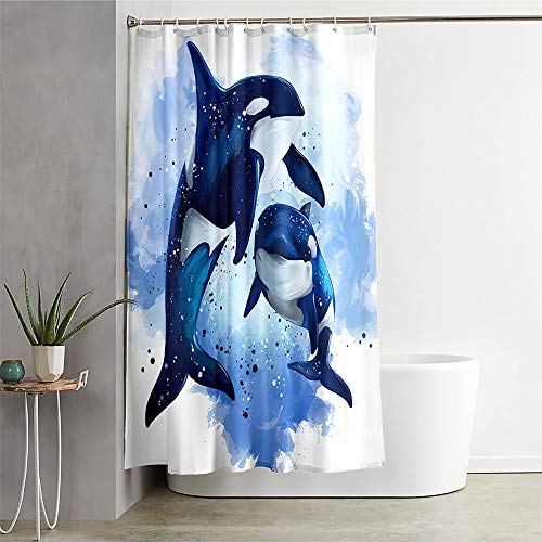 Duschvorhang Wasserdicht, Chickwin 3D Delfin Polyester Anti-Schimmel Waschbar Antischimmel Badewanne Shower Curtain mit 12 Ringes- für Badezimmer Vorhänge Decor (Wal,120x180cm) von Chickwin-Shop