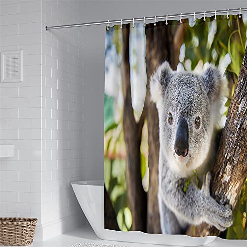 Duschvorhang Wasserdicht, Chickwin 3D Koala Polyester Anti-Schimmel Waschbar Antischimmel Badewanne Shower Curtain mit 12 Ringes- für Badezimmer Vorhänge Decor (Koala,90x180cm) von Chickwin-Shop
