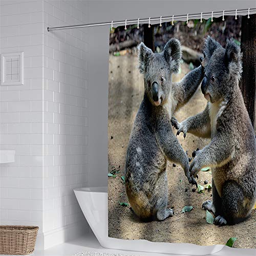 Duschvorhang Wasserdicht, Chickwin 3D Koala Polyester Anti-Schimmel Waschbar Antischimmel Badewanne Shower Curtain mit 12 Ringes- für Badezimmer Vorhänge Decor (Paar,90x180cm) von Chickwin-Shop