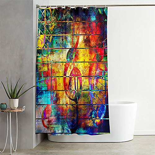 Duschvorhang Wasserdicht, Chickwin 3D Musik Note Polyester Anti-Schimmel Waschbar Antischimmel Badewanne Shower Curtain mit 12 Ringes- für Badezimmer Vorhänge Decor (Retro,150x180cm) von Chickwin-Shop