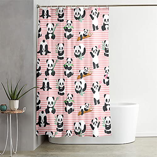 Duschvorhang Wasserdicht, Chickwin 3D Panda Polyester Anti-Schimmel Waschbar Antischimmel Badewanne Shower Curtain mit 12 Ringes- für Badezimmer Vorhänge Decor (Rosa Streifen,120x180cm) von Chickwin-Shop