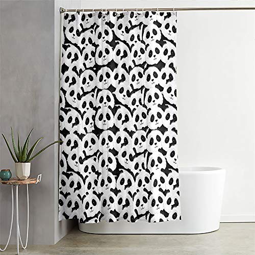 Duschvorhang Wasserdicht, Chickwin 3D Panda Polyester Anti-Schimmel Waschbar Antischimmel Badewanne Shower Curtain mit 12 Ringes- für Badezimmer Vorhänge Decor (Schwarzer Panda,180x180cm) von Chickwin-Shop