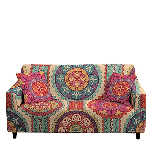 Elastisch Sofa Überwürfe Mit Armlehnen, Chickw1 1/2/3/4 Sitzer Sofabezug Farbe 3D Mandala Bohême Stil Polyester Stretch Weich Abwaschbar Couch Sofaüberwurf Wohnkultur (Boho Mandala,3 Sitzer) von Chickwin-Shop
