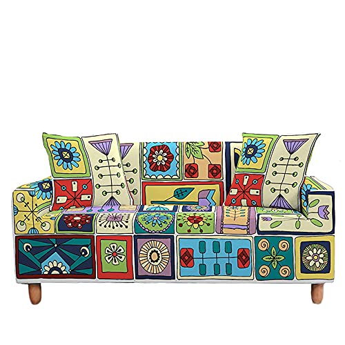 Elastisch Sofa Überwürfe Mit Armlehnen, Chickw1 1/2/3/4 Sitzer Sofabezug Mode Farbe 3D Böhmen Stil Polyester Stretch Weich Abwaschbar Couch Sofaüberwurf Wohnkultur (Mandala Boho,3 Sitzer) von Chickwin-Shop