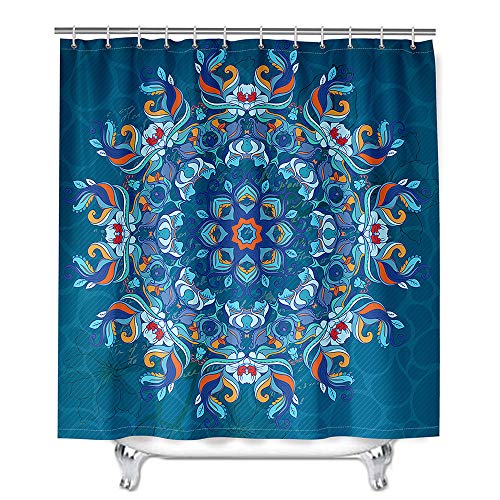 Mandala Duschvorhang Wasserdicht, Chickwin Waschbar Badewanne Vorhang aus Polyester, Bad Vorhang mit 12 Duschvorhangringen, Duschvorhänge für Badezimmer Decor (Blau,120x180cm) von Chickwin-Shop