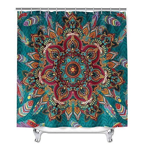 Mandala Duschvorhang Wasserdicht, Chickwin Waschbar Badewanne Vorhang aus Polyester, Bad Vorhang mit 12 Duschvorhangringen, Duschvorhänge für Badezimmer Decor (Malachit,120x180cm) von Chickwin-Shop